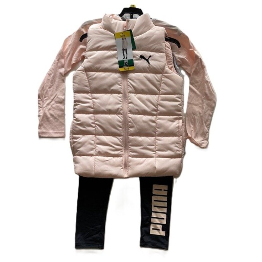 Puma Youth 3-Piece Legging Long Sleeve Vest Set Girls Size Small Pink NWT